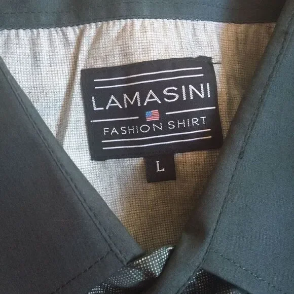 Lamasini Men's Casual Button Up Shirt Brand New Size L Green 100% Cotton plaid. - Picture 7 of 8